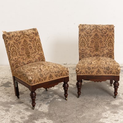 Lot 298 - Pair of Mahogany Tapestry Upholstered Slipper Chairs