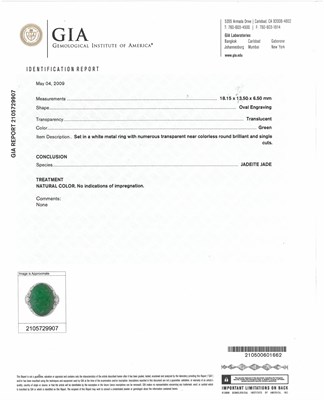 Lot 79 - Platinum, Carved Jade and Diamond Ring