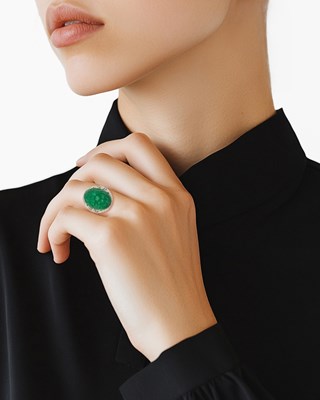 Lot 79 - Platinum, Carved Jade and Diamond Ring