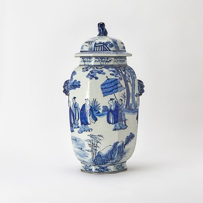 Lot 139 - Chinese-Style Blue and White Octagonal Porcelain Vase and Cover