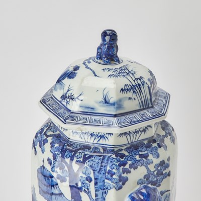 Lot 139 - Chinese-Style Blue and White Octagonal Porcelain Vase and Cover