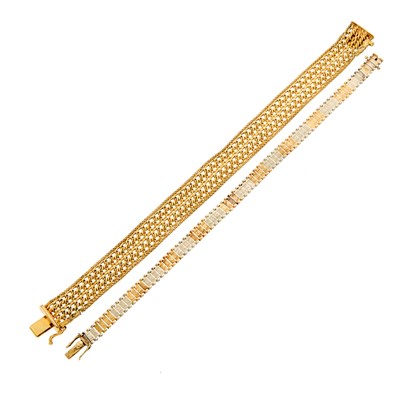 Lot 1153 - Gold Mesh Bracelet and Two-Color Gold Bracelet