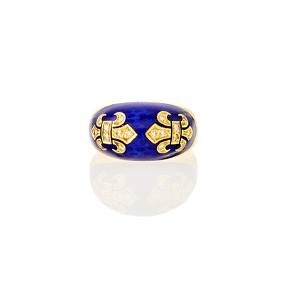 Lot 1142 - Gold, Blue Enamel and Diamond Bombé Ring