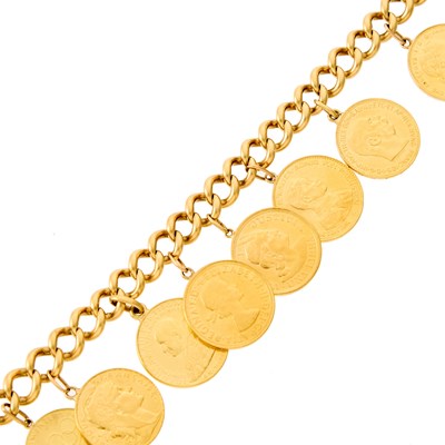 Lot 1039 - Gold and Gold Coin Charm Bracelet