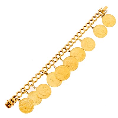 Lot 1039 - Gold and Gold Coin Charm Bracelet