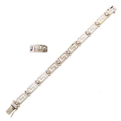 Lot 1117 - White Gold and Diamond Greek Key Ring and Bracelet