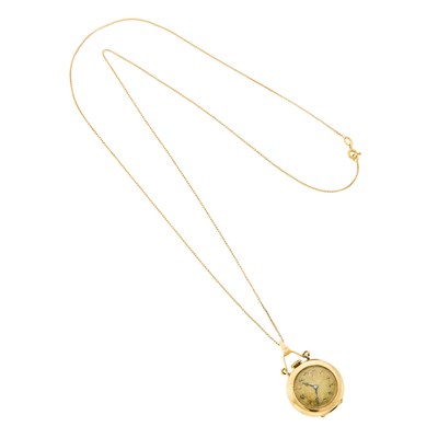 Lot 1128 - Gold Open Face Pendant-Watch with Long Gold Chain Necklace