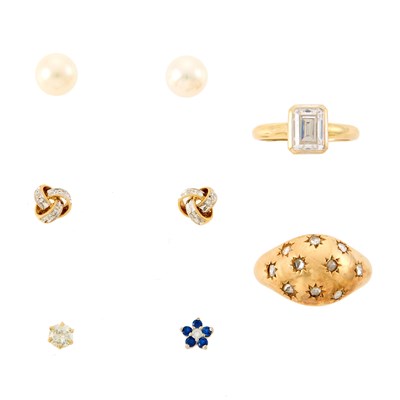 Lot 1184 - Group of Gold, Cultured Pearl, Diamond and Simulated Diamond Jewelry