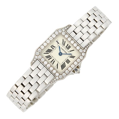 Lot 49 - Cartier White Gold and Diamond 'Santos Demoiselle' Wristwatch, Ref. 2700