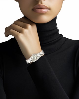 Lot 49 - Cartier White Gold and Diamond 'Santos Demoiselle' Wristwatch, Ref. 2700