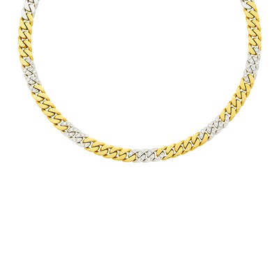 Lot 38 - Two-Color Gold and Diamond Curb Link Necklace and Bracelet