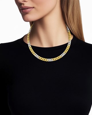 Lot 38 - Two-Color Gold and Diamond Curb Link Necklace and Bracelet