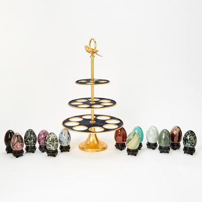 Lot 3084 - Group of Hardstone Eggs and a Gilt-Metal Stand