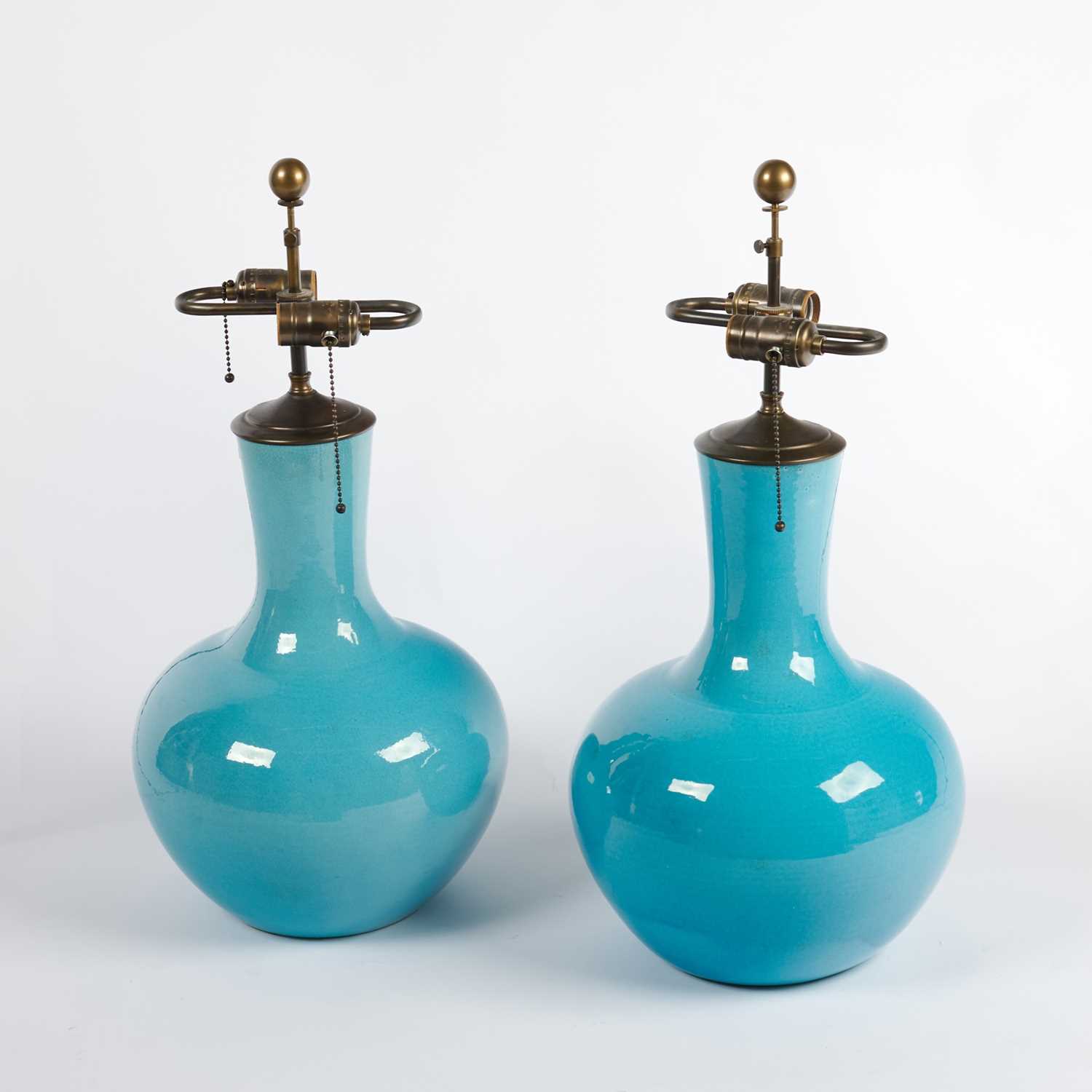 Lot 111 - Pair of Chinese Turquoise Glazed Porcelain Lamps