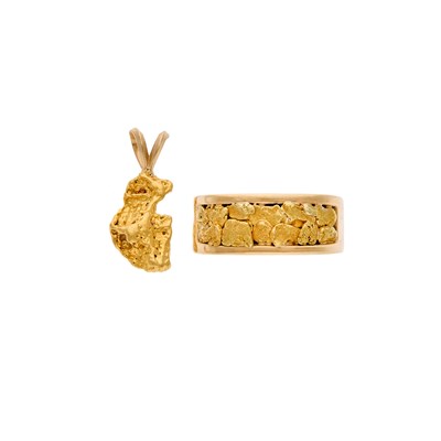 Lot 2249 - Gold Nugget Pendant and Band Ring