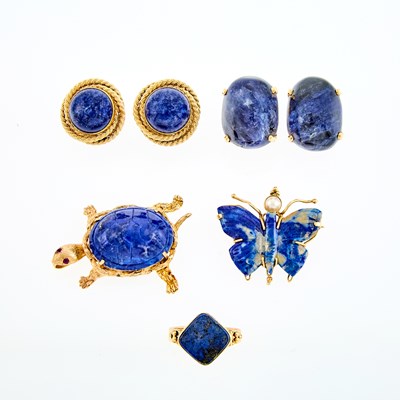 Lot 1237 - Group of Gold, Lapis and Sodalite Jewelry