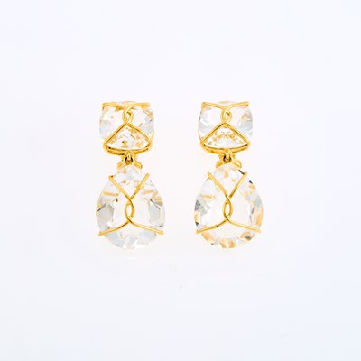 Lot 1101 - Pair of Gold and Rock Crystal Pendant-Earrings