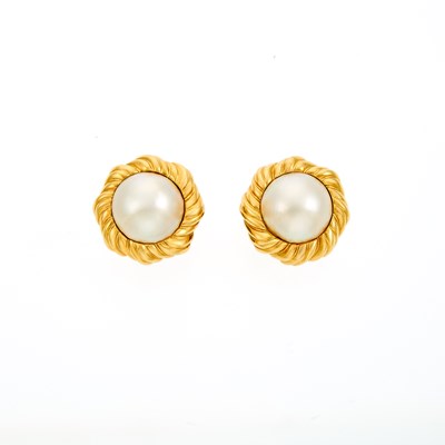 Lot 2165 - Pair of Gold and Mabé Pearl Earrings
