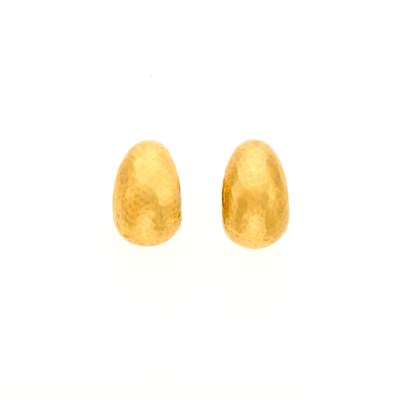 Lot 2156 - Pair of Hammered Gold Huggie Earrings