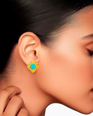 Lot 9 - Pair of Gold, Turquoise and Diamond Earrings