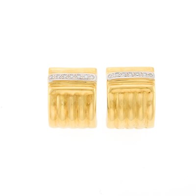 Lot 1188 - Pair of Two-Color Gold and Diamond Earrings