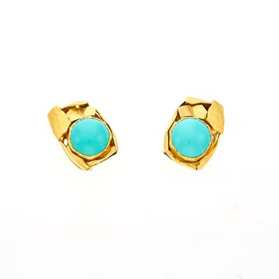 Lot 2139 - Pair of Gold and Turquoise Earrings