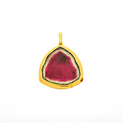 Lot 2019 - Gold and Bicolor Tourmaline Slice Pendant