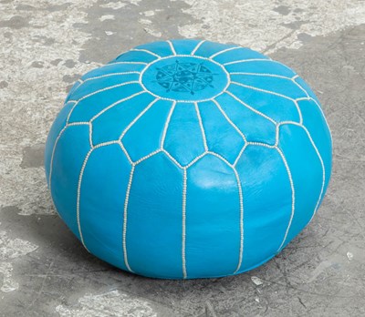 Lot 332 - Blue Leather Upholstered Bohemian Poof