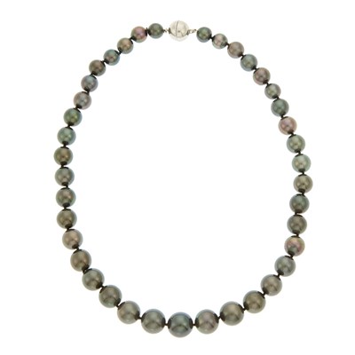Lot 1103 - Tahitian Gray Cultured Pearl Necklace with White Metal Magnetic Ball Clasp