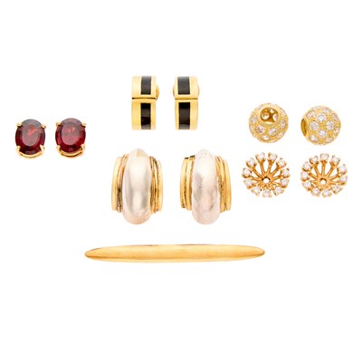 Lot 2223 - Group of Gold, Diamond, Simulated Diamonds and Garnet Earring Pendants, Bar Pin, Pair of Black Onyx Earrings and Tiffany & Co., Paloma Picasso Pair of Silver and Gold Earrings