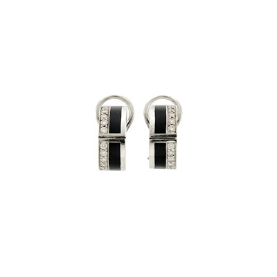 Lot 1142 - Pair of White Gold, Black Onyx and Diamond Half-Hoop Earrings