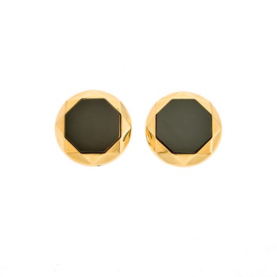Lot 1211 - Pair of Gold and Black Onyx Earrings