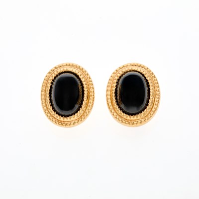 Lot 1099 - Pair of Gold and Black Onyx Earrings