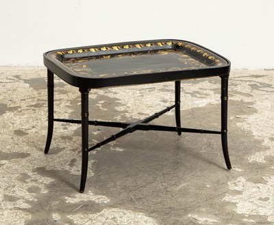 Lot 337 - Painted Faux Bamboo Tole Top Tray Table