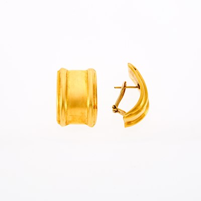 Lot 1112 - Pair of Wide Gold Half-Hoop Earrings