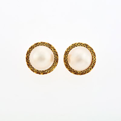 Lot 1069 - Pair of Gold and Mabé Pearl Earrings