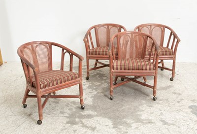 Lot 343 - Set of Four Bamboo Tub Chairs on Casters