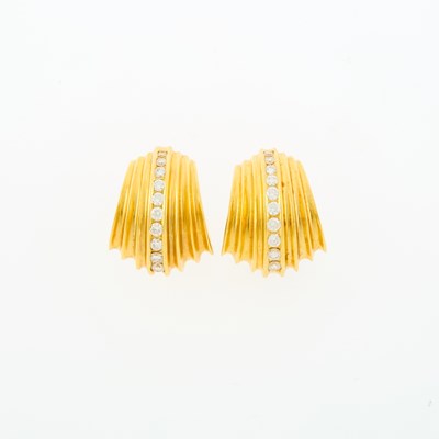 Lot 1038 - Pair of Gold and Diamond Earrings
