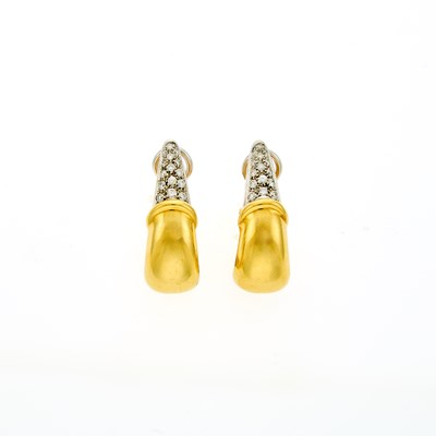 Lot 2147 - Pair of Two-Color Gold and Diamond Hoop Earrings