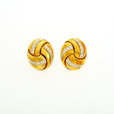 Lot 2029 - Pair of Gold and Diamond Knot Earrings