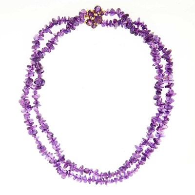 Lot 1159 - Tumbled Amethyst Bead Necklace with Gold and Diamond Clasp