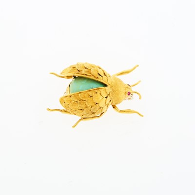 Lot 1037 - Gold and Turquoise Beetle Brooch