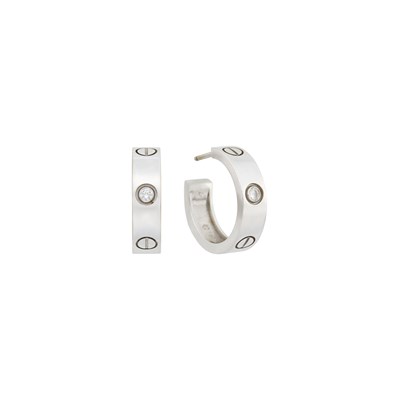 Lot 55 - Cartier Pair of White Gold and Diamond 'Love' Hoop Earrings
