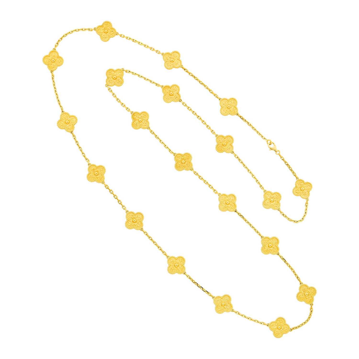 Lot 143 - Van Cleef & Arpels Long Gold 'Alhambra' Chain Necklace