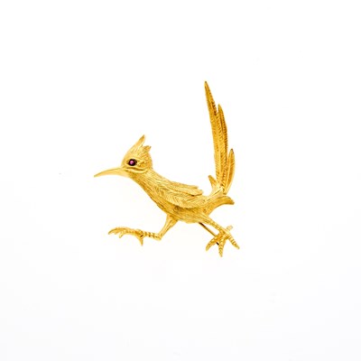 Lot 2157 - Gold and Ruby Roadrunner Brooch