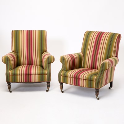 Lot 524 - Pair of Victorian Ebonized Carved Wood Club Chairs