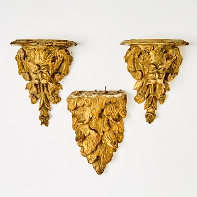 Lot 291 - Three Italian Rococo Style Carved Giltwood Brackets