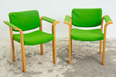 Lot 21 - Pair of Green Upholstered Mid Century Office Chairs