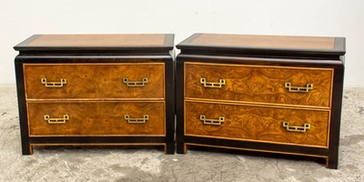 Lot 56 - Pair of Burlwood and Lacquer Century Bedside Chests