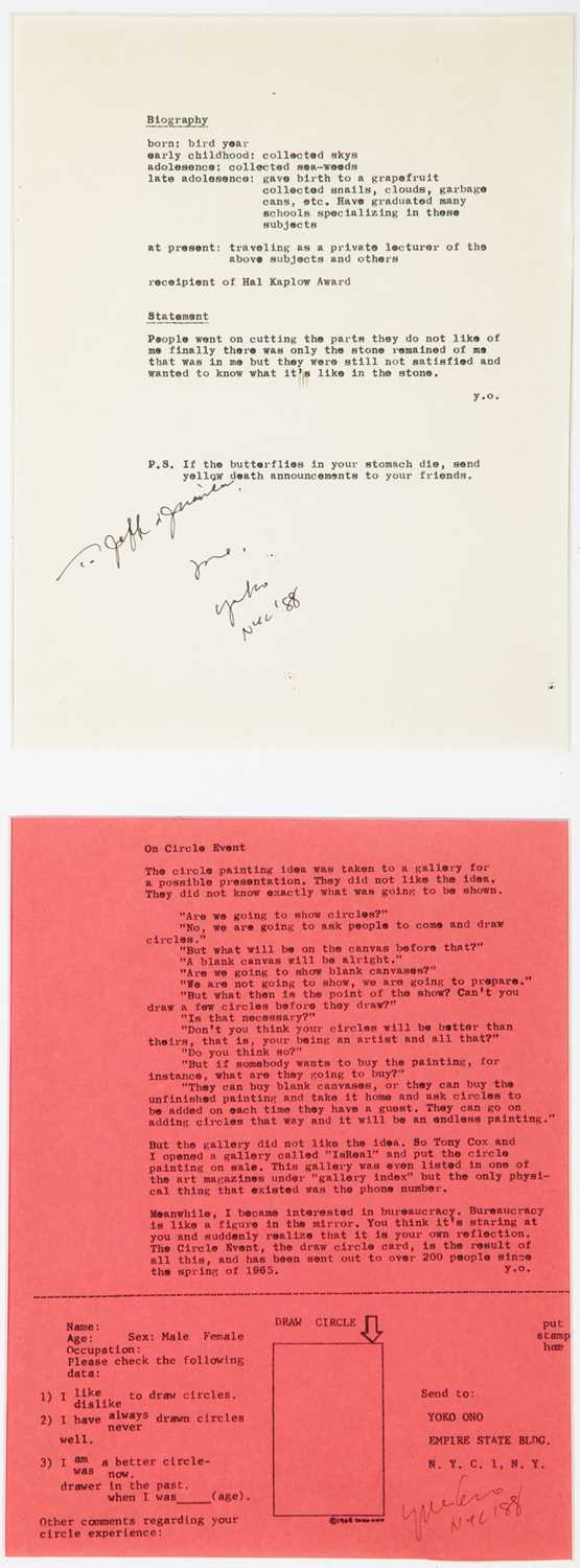 Lot 16 - Yoko Ono signed poem and artwork/paperwork
